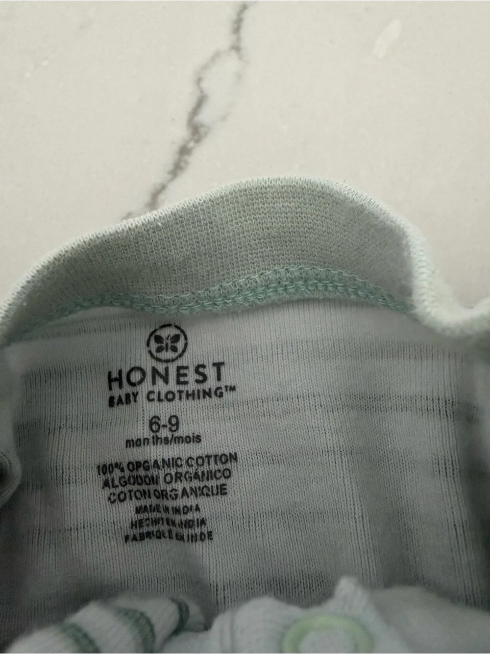 Honest Brand Striped Green & White Footed One-Piece for Kids/ 6-9M